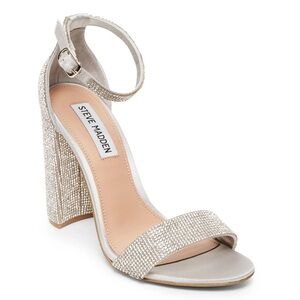 Steve Madden Carrson Rhinestone Silver Block Heels with Ankle Strap Size 6